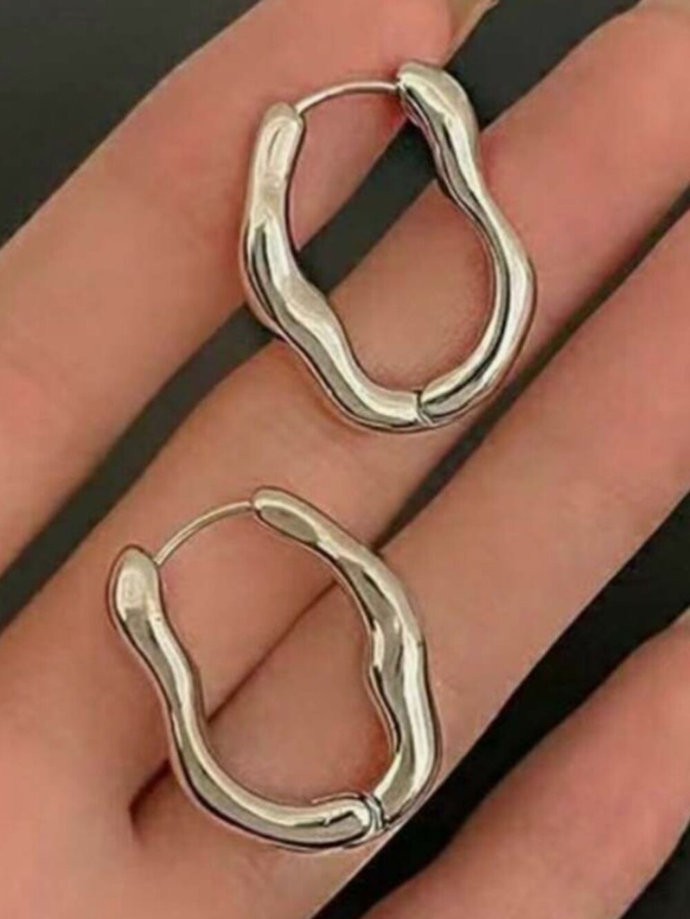 Silver Molten Metal Hoop Earrings